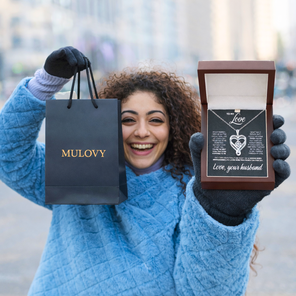 Engraved Heart Necklace for Wife with LED Box